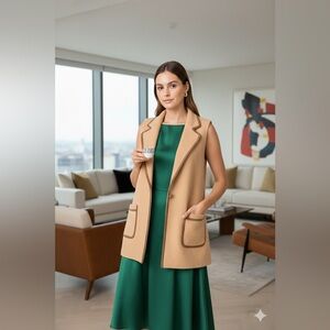 Tahari Wool Blend Tailored Long Vest Beige | Elegant Layering Piece